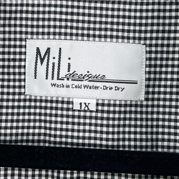 Mili Designs Womens Plus 1X Button Up Shirt Black White Dog Embroidered Gingham - Picture 4 of 15